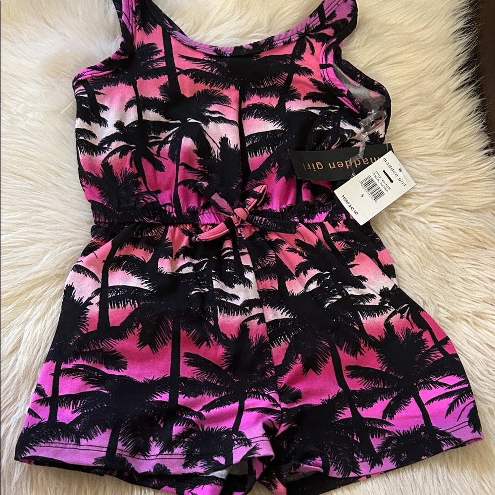 Madden Girl Pink and Black Palm Print Romper